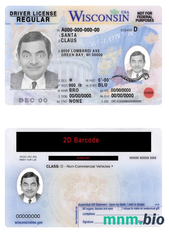 Szablon prawa jazdy USA Wisconsin w formacie PSD, ze wszystkimi czcionkami
